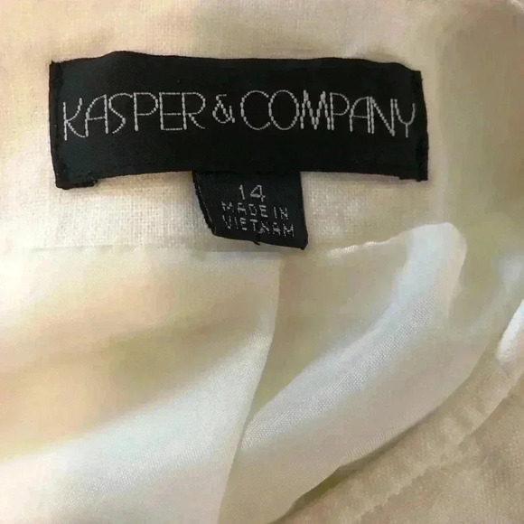 Kasper and Co. Ladies 14 Ivory Linen Blend Lined Jacket 3/4 sleeves - Picture 4 of 5